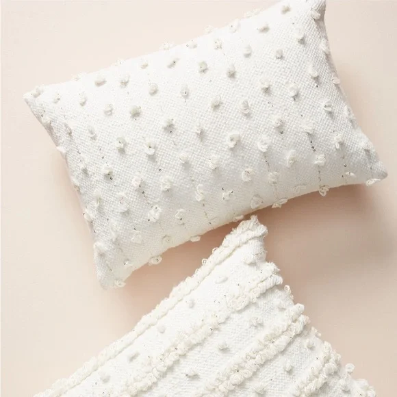 Anthropologie Woven Landen Pillow Cover Case Off White & Gold Rectangle home - Picture 6 of 10